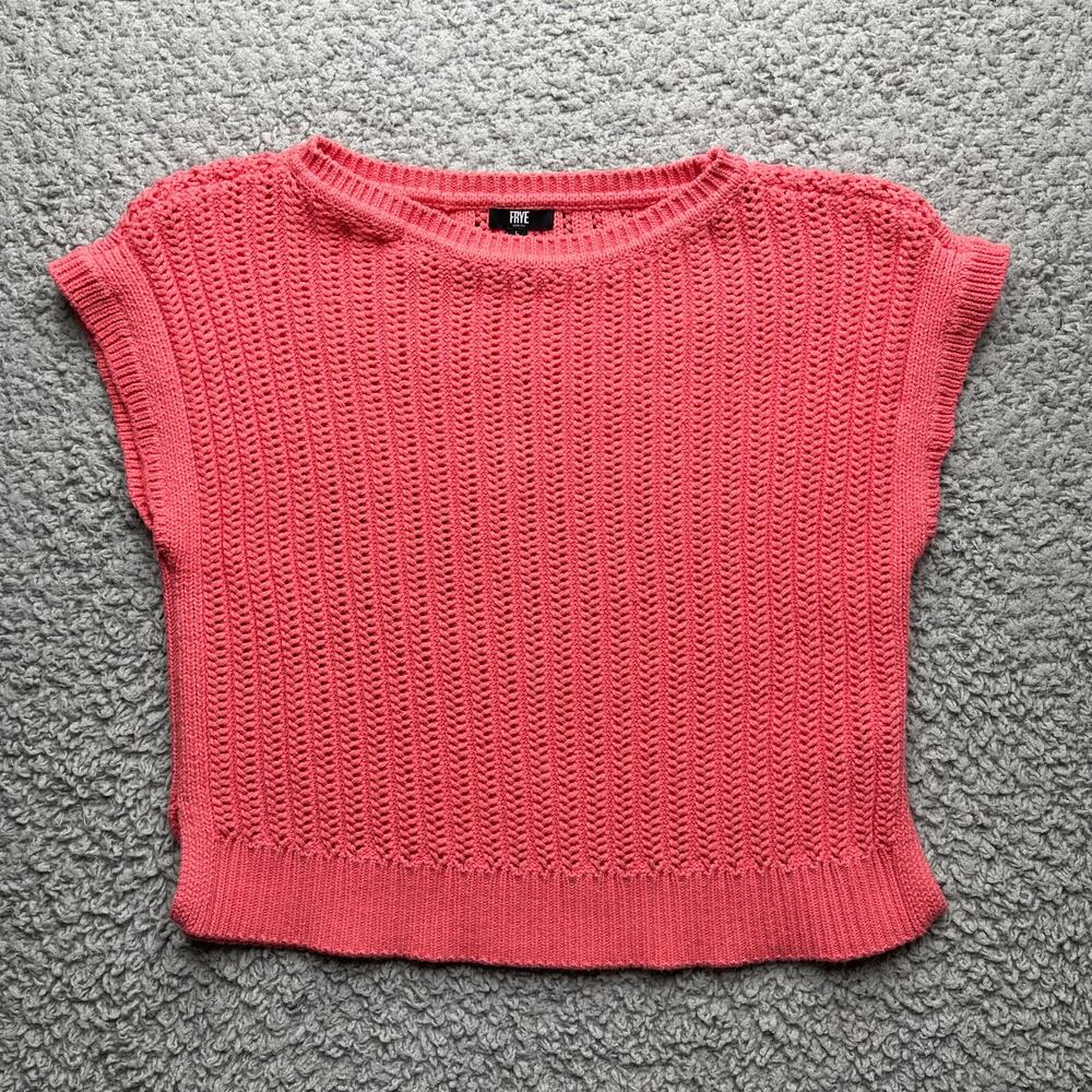Frye Knit Sweater Vest Pink Crew Neck Size Large Cotton Blend Chunky Knit